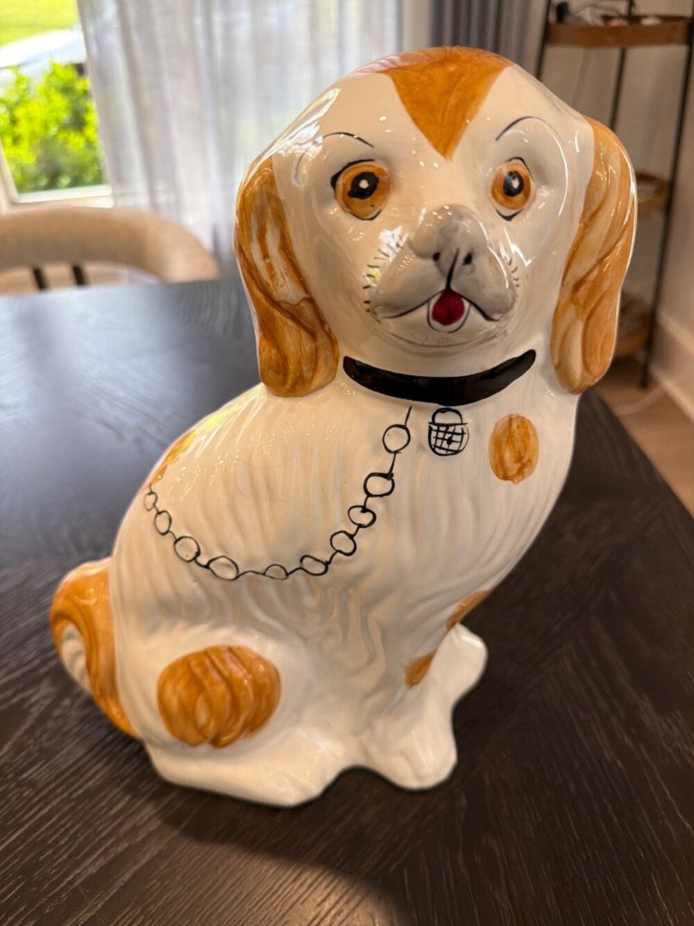 Hand-Painted Porcelain Spaniel Figurine 12" Tall White & Brown Portugal RCCL Vin